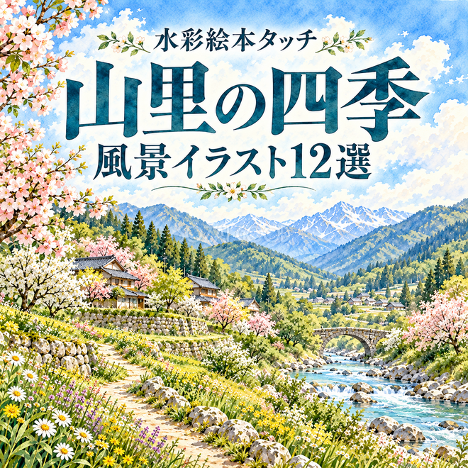山里の四季の水彩風景12選 山里の四季の水彩風景12選