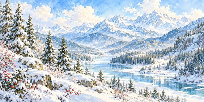 青い影の森の水彩風景 青い影の森の水彩風景