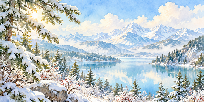 霧氷の枝の水彩風景 霧氷の枝の水彩風景
