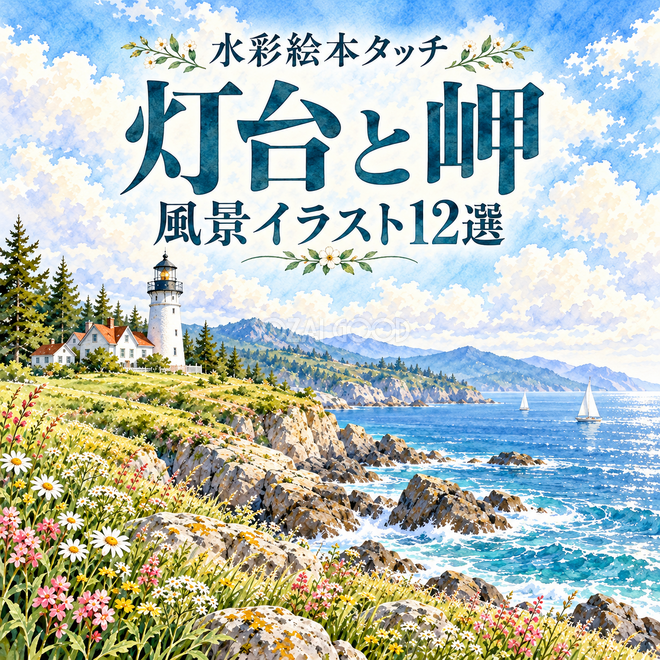 灯台と岬の水彩風景12選 灯台と岬の水彩風景12選