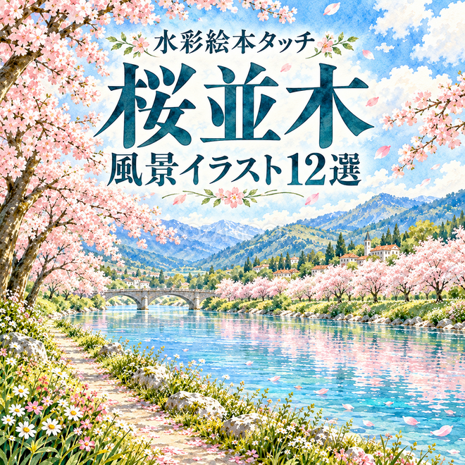 桜並木の水彩風景12選 桜並木の水彩風景12選