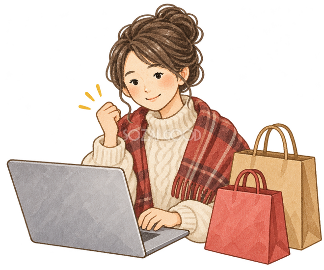 ノートパソコンで買い物する女性 ノートパソコンで買い物する女性