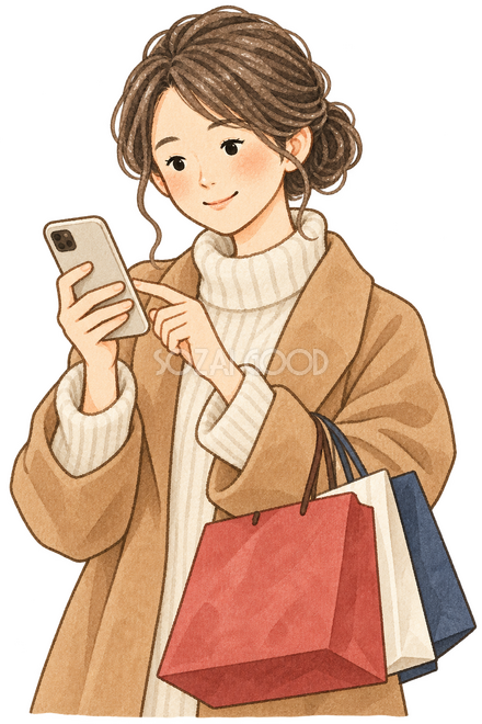 スマートフォンで買い物する女性 スマートフォンで買い物する女性