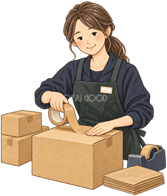 荷物を梱包する店員 荷物を梱包する店員