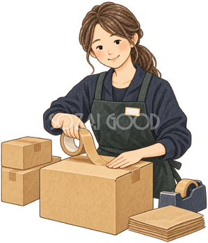 荷物を梱包する店員の水彩イラスト｜サイバーマンデーの無料素材 106185