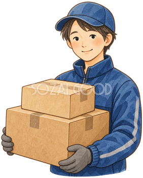 配達員と荷物の水彩イラスト｜サイバーマンデーの無料素材 106189