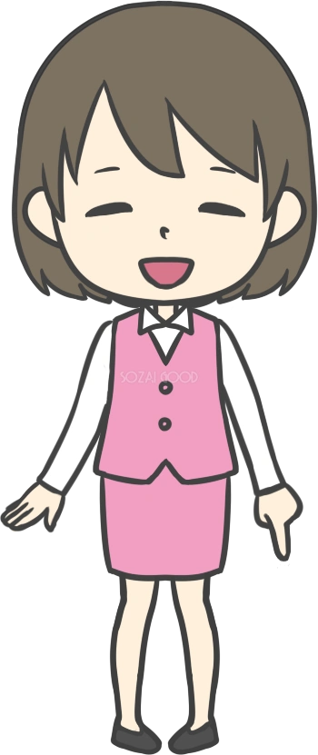 女性案内嬢が下を指差し