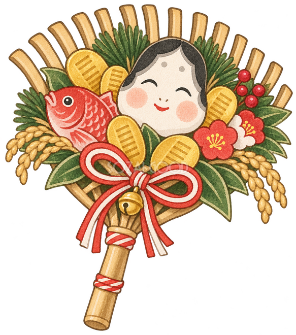 おかめと小判の縁起熊手