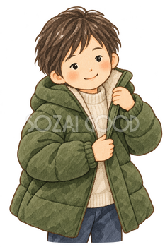 厚手の上着を着る子どもの水彩イラスト｜立冬の無料素材 106240