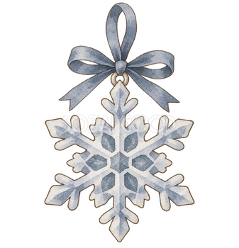 灰青の雪の結晶飾りの水彩イラスト｜喪中はがきの無料素材 106241