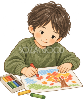 絵を描く子どもの水彩イラスト｜文化の日の無料素材 106249