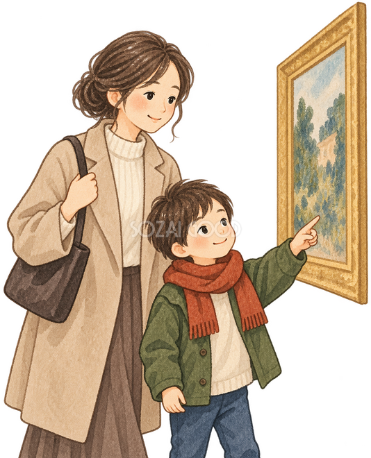 美術館へ行く親子 美術館へ行く親子
