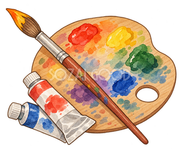 絵筆と絵の具の水彩イラスト｜文化の日の無料素材 106254