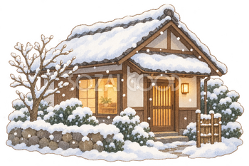 小雪の降る小さな家の水彩イラスト｜小雪の無料素材 106255