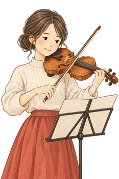 バイオリンを演奏する女性の水彩イラスト｜文化の日の無料素材 106258