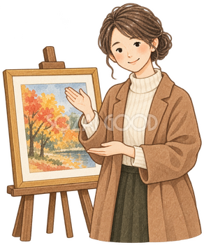 絵画を展示する先生の水彩イラスト｜文化の日の無料素材 106261
