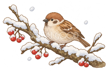 小鳥と雪の枝の水彩イラスト｜小雪の無料素材 106269