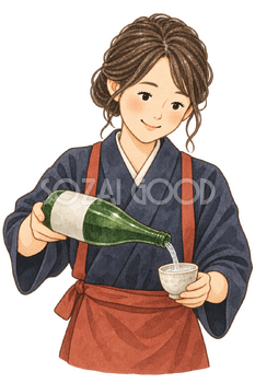 新酒を注ぐ店員の水彩イラスト｜新酒の無料素材 106279