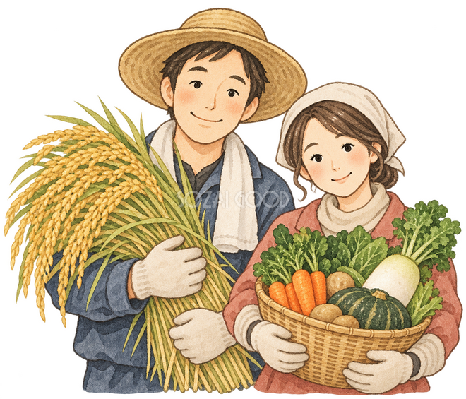 収穫を喜ぶ農家夫婦