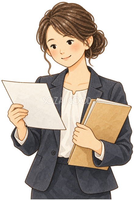書類を確認する女性会社員 書類を確認する女性会社員