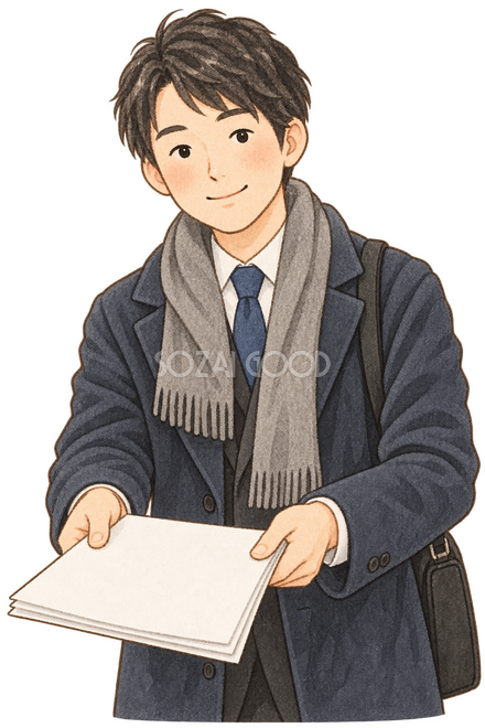 書類を提出する男性 書類を提出する男性