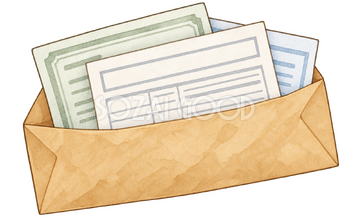 封筒と証明書の水彩イラスト｜年末調整の無料素材 106332