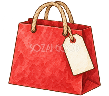 赤い買い物袋と値札の水彩イラスト｜年末セールの無料素材 106334