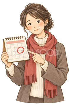 期限を案内する女性の水彩イラスト｜年末調整の無料素材 106337