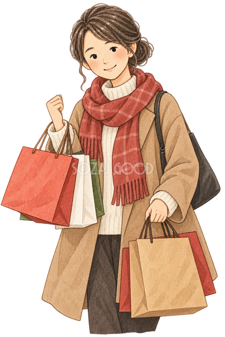 歳末の買い物をする女性 歳末の買い物をする女性