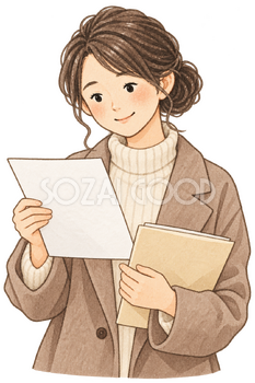 控えを確認する女性の水彩イラスト｜年末調整の無料素材 106341