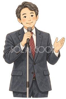 挨拶をする男性上司の水彩イラスト｜納会の無料素材 106352