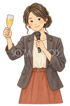 挨拶をする女性上司の水彩イラスト｜納会の無料素材 106354
