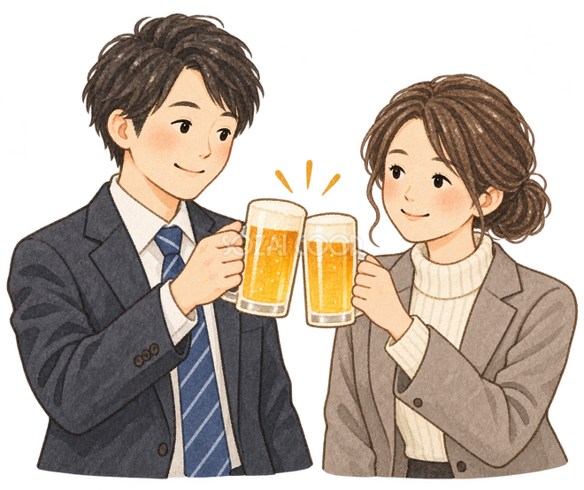 乾杯する会社員男女 乾杯する会社員男女