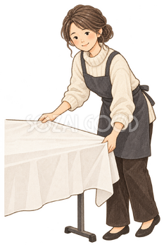 会場を準備する社員の水彩イラスト｜納会の無料素材 106361