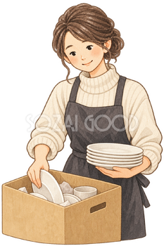 片付けをする社員の水彩イラスト｜納会の無料素材 106363