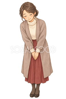 感謝のお辞儀をする女性の水彩イラスト｜納会の無料素材 106365