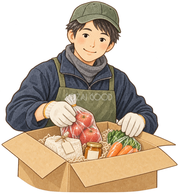 特産品を梱包する生産者 特産品を梱包する生産者
