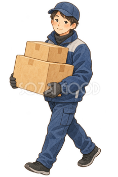 荷物を運ぶ配達員の水彩イラスト｜初荷の無料素材 106378
