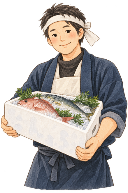 初荷を受け取る店主