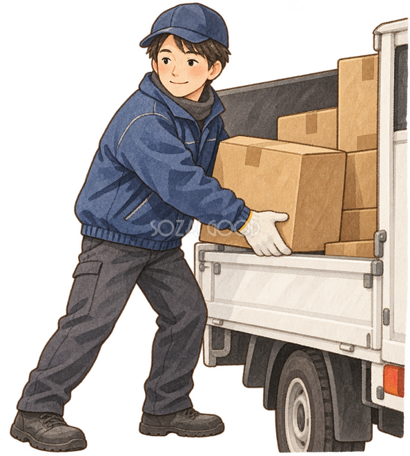 荷物を積む男性 荷物を積む男性