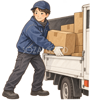 荷物を積む男性の水彩イラスト｜初荷の無料素材 106383