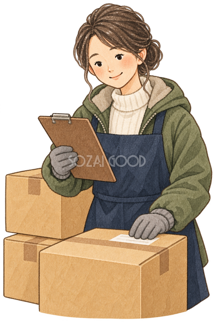 荷物を確認する女性