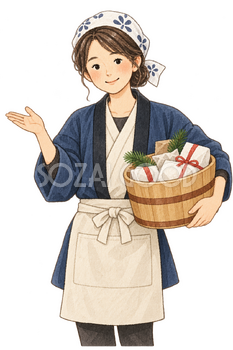 初商いの店主の水彩イラスト｜初荷の無料素材 106385