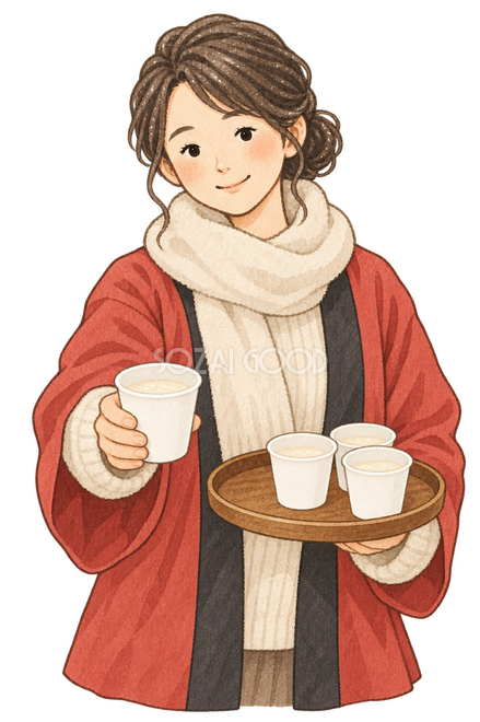 甘酒を配る女性