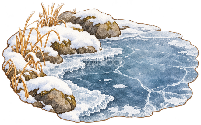 凍った池の縁