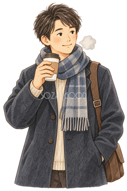 寒い朝の男性