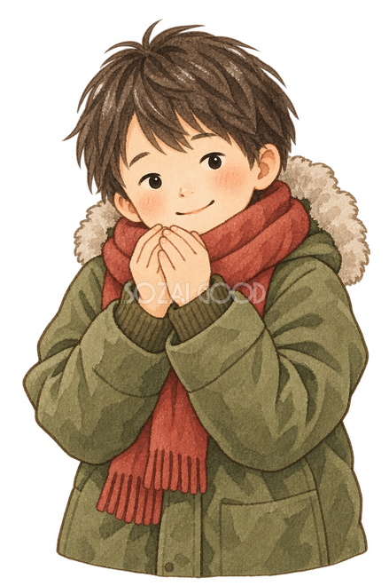 手を温める男の子 手を温める男の子