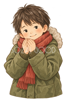 手を温める男の子の水彩イラスト｜大寒の無料素材 106418