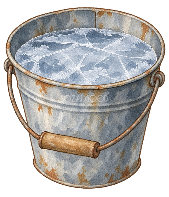 氷の張ったバケツ