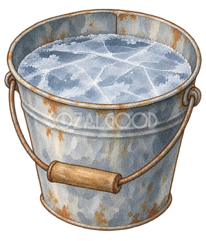 氷の張ったバケツの水彩イラスト｜小寒の無料素材 106419